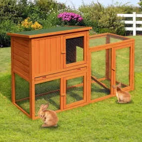 54.3" Rabbit Hutch Wooden Outdoor Open Roof Removable Tray & Ramp (Flat-Topped)