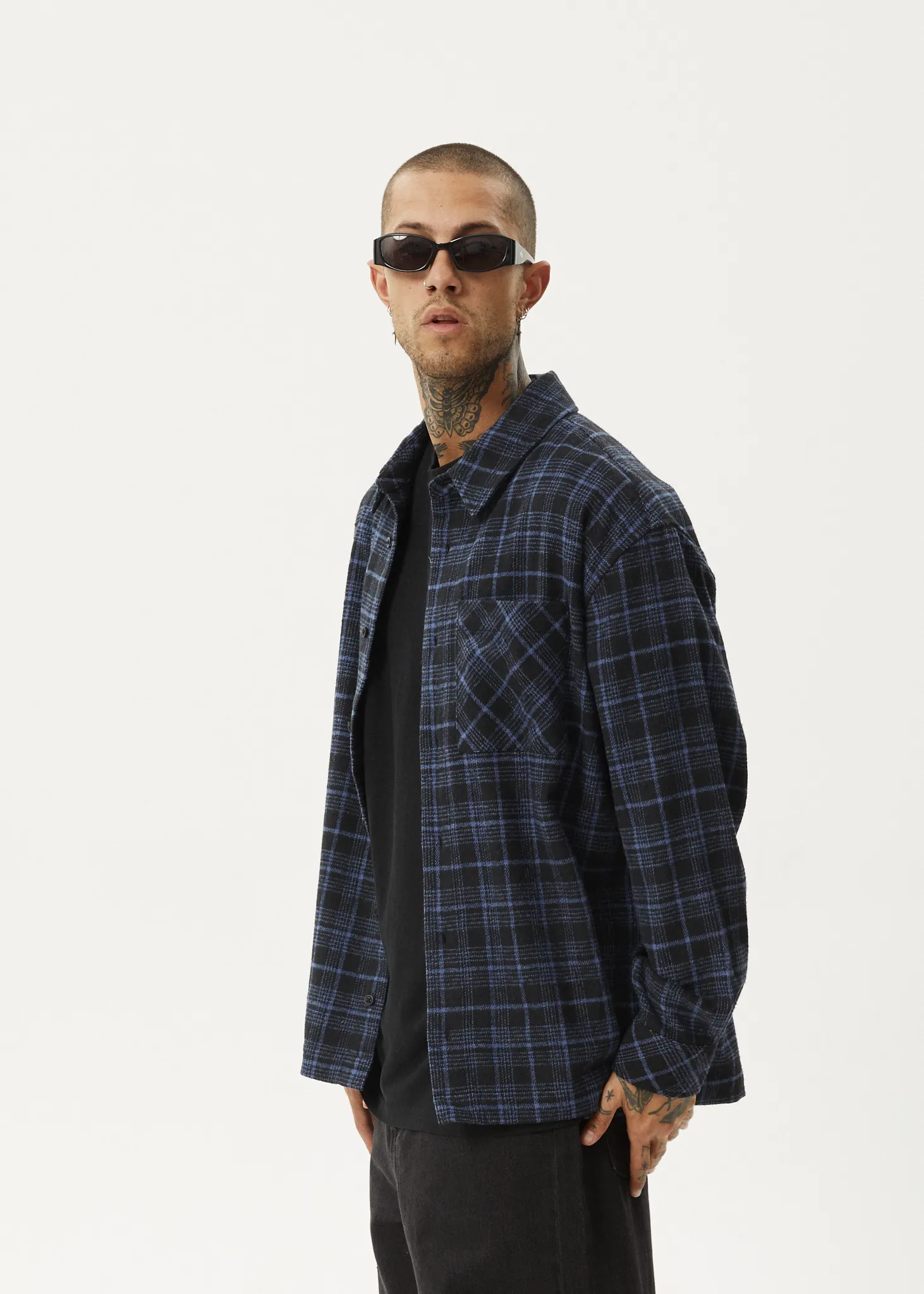 AFENDS Mens Questions - Flannel Shirt - Dusk Check