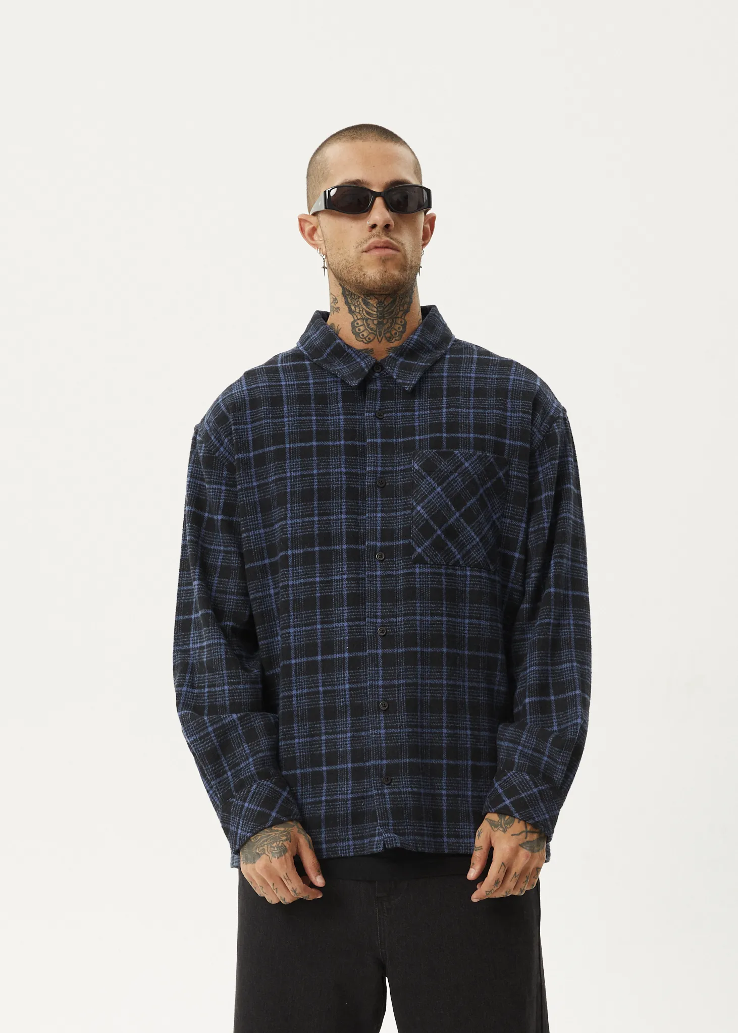 AFENDS Mens Questions - Flannel Shirt - Dusk Check