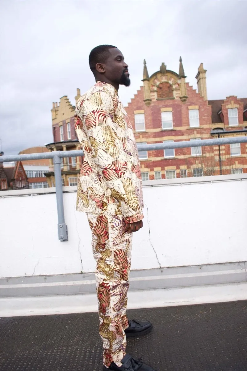 African Shirt in Gold Ankara Print - Festival Shirt