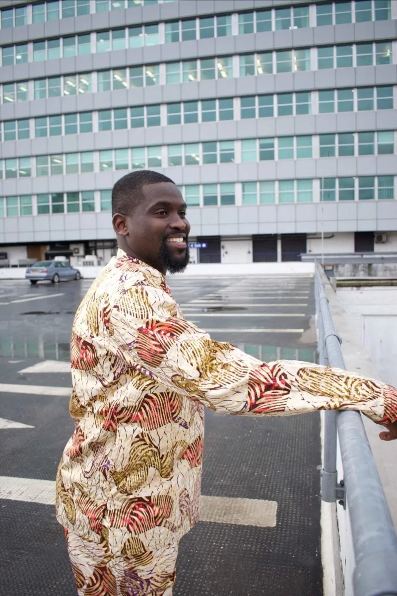 African Shirt in Gold Ankara Print - Festival Shirt