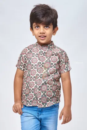 AIA. Boho Chic: Ajrakh Hand Block Print Boys' Shirt for Bohemian Fashion Enthusiasts