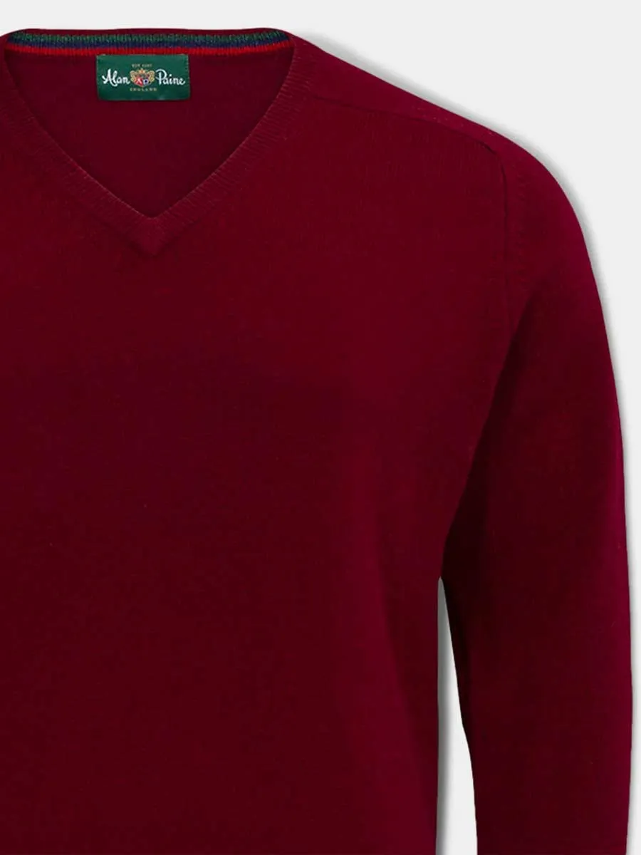 ALAN PAINE Streetly Men's V Neck Lambswool Jumper - Bordeaux