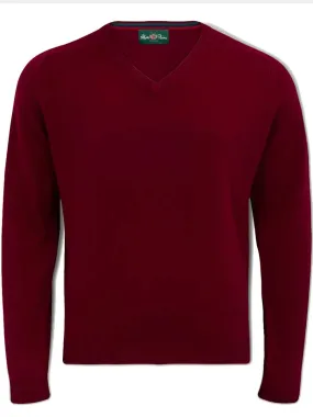 ALAN PAINE Streetly Men's V Neck Lambswool Jumper - Bordeaux