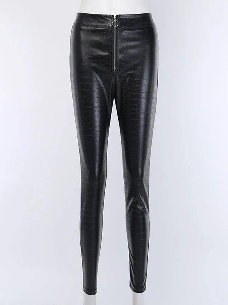 Amy Fashion - Elegant High Waist Faux Leather Pants