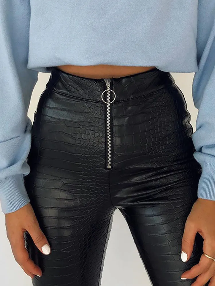 Amy Fashion - Elegant High Waist Faux Leather Pants