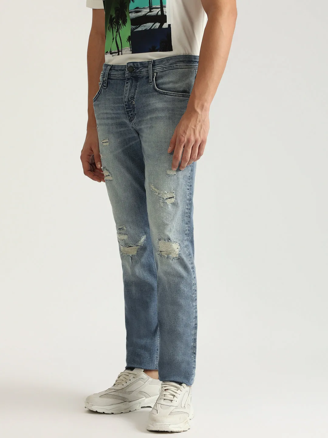 Antony Morato Men Blue Washed Mid-Rise Tapered Fit Jeans