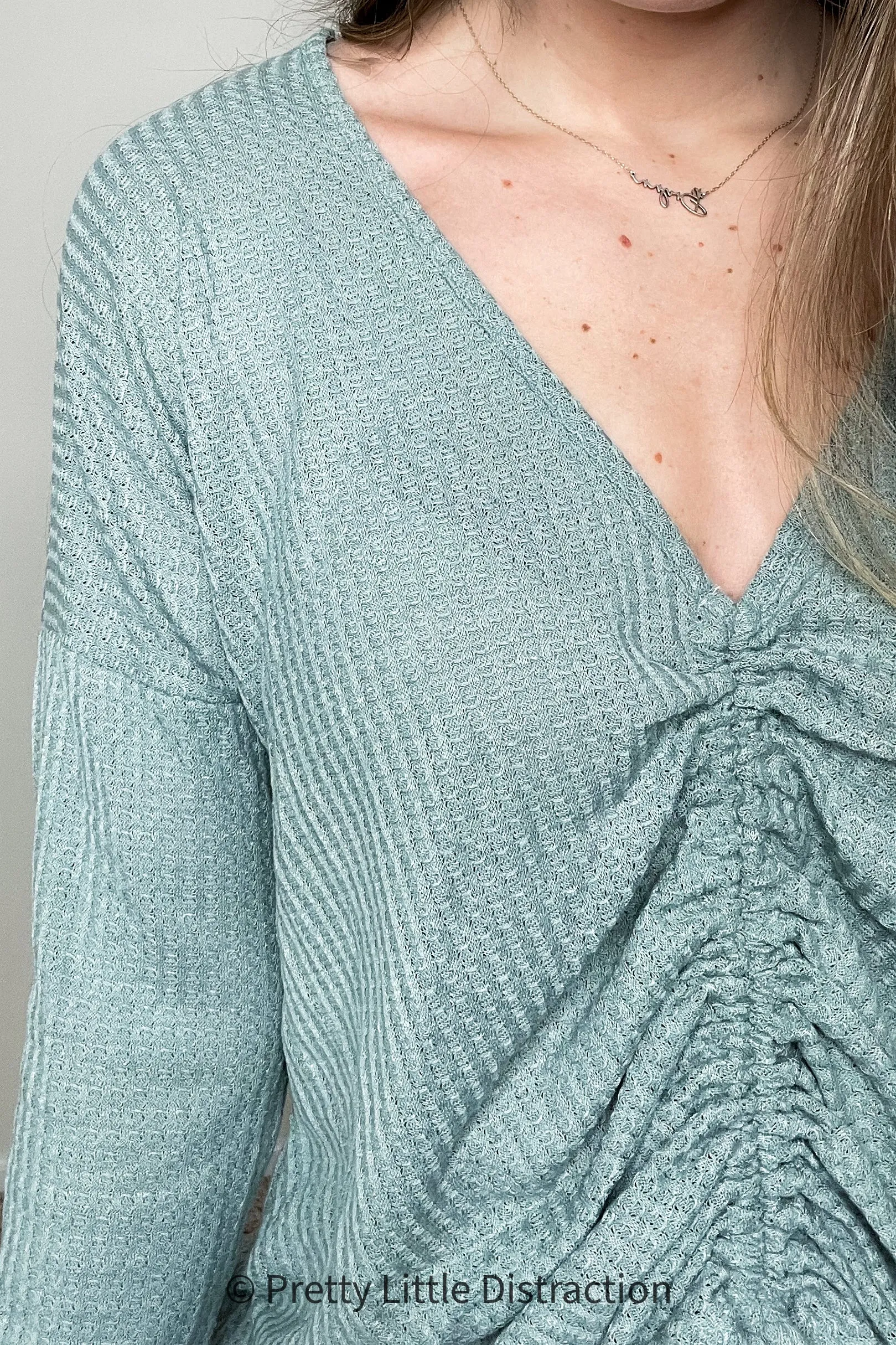 Austin Waffle Knit Basic Top In Sage