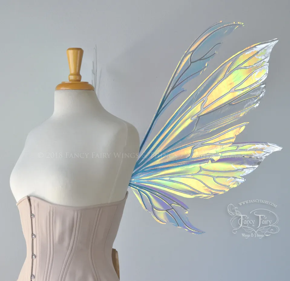 Aynia Iridescent Fairy Wings with Blue and Chrome Veins and Silver Foil 'frost'