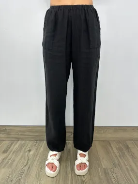 Black Linen Long Straight Leg Pant