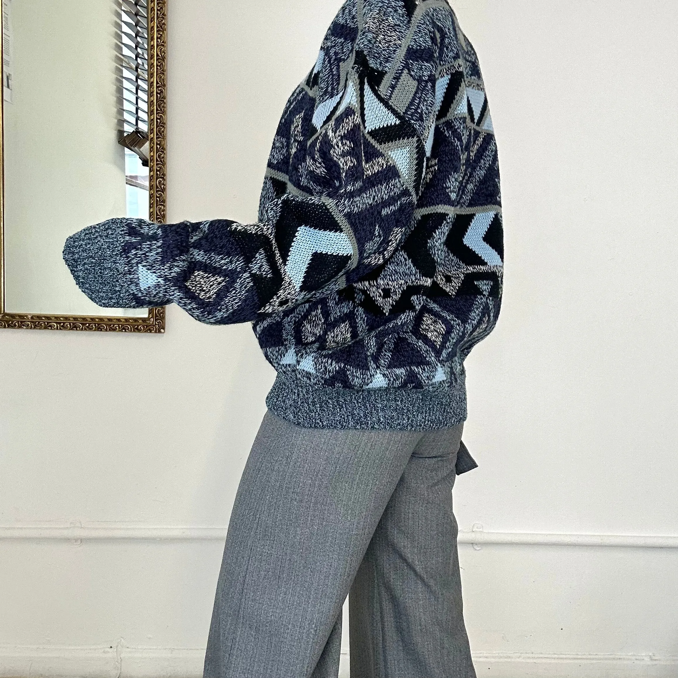 blue patterned knit jumper