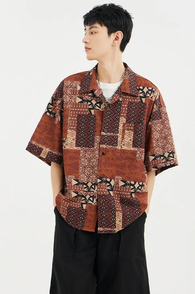 Bohemian Paisley Print Short Sleeve Shirt