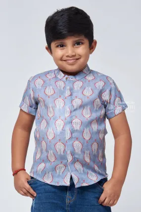 Bohemian Vibes: Ajrakh Hand Block Print Boys' Shirt for a Free-Spirited Look