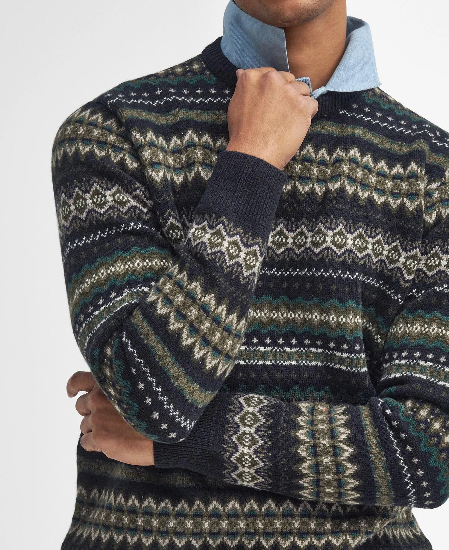 Case Fairisle Crew Neck Jumper in Black Marl by Barbour