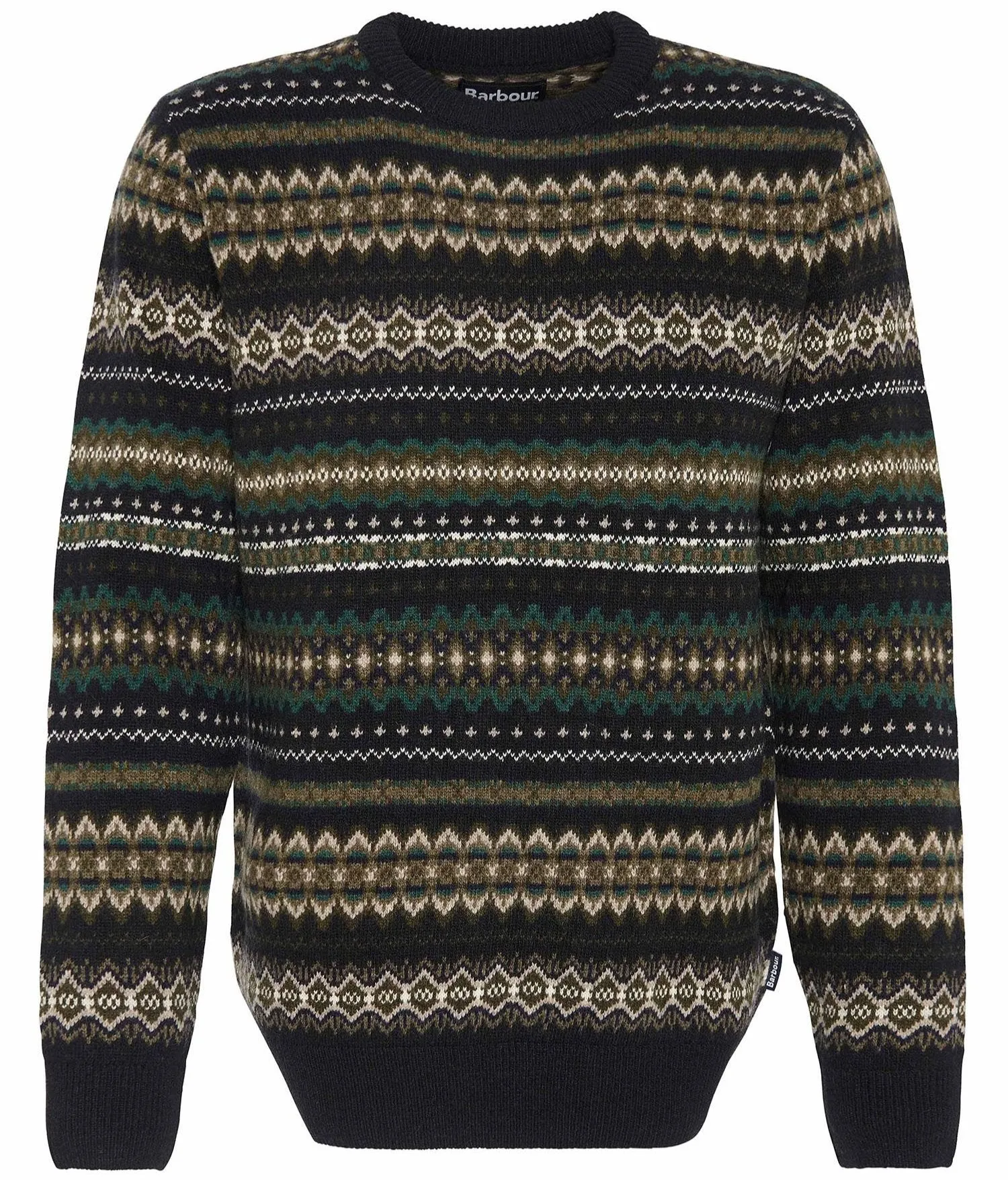 Case Fairisle Crew Neck Jumper in Black Marl by Barbour