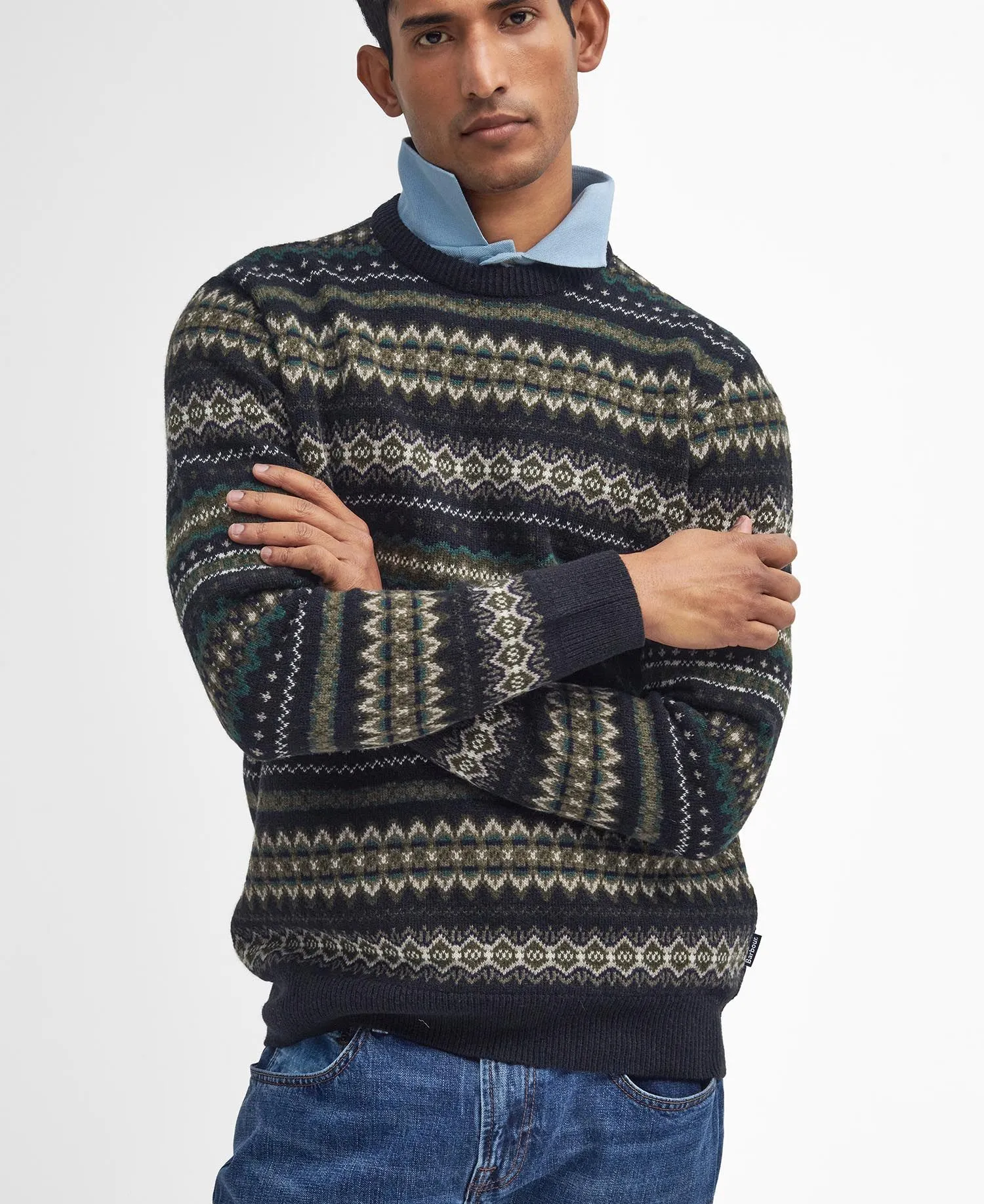 Case Fairisle Crew Neck Jumper in Black Marl by Barbour