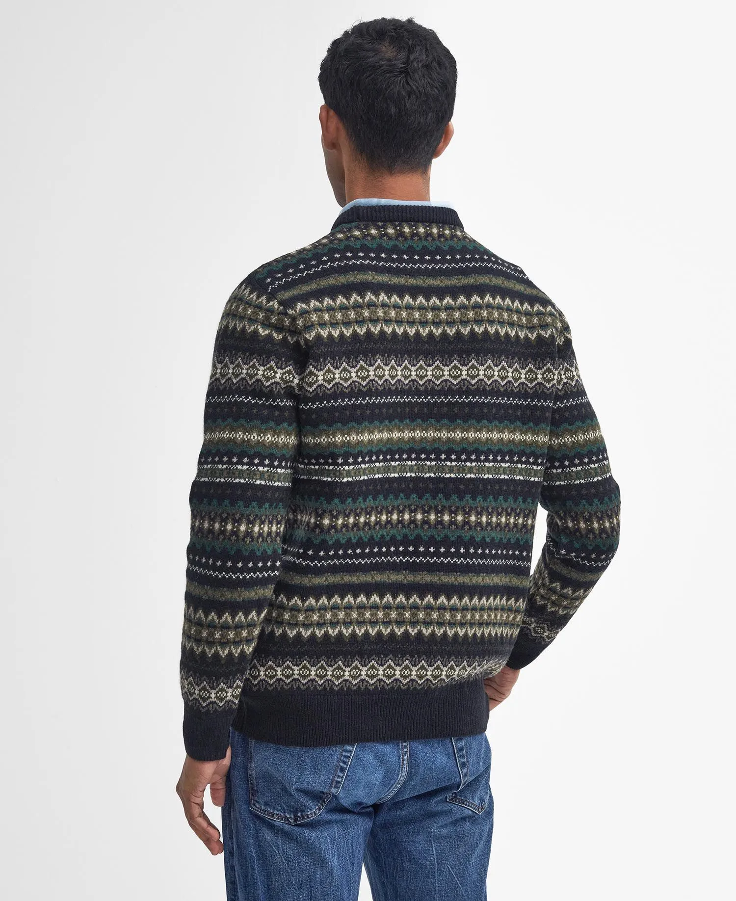 Case Fairisle Crew Neck Jumper in Black Marl by Barbour