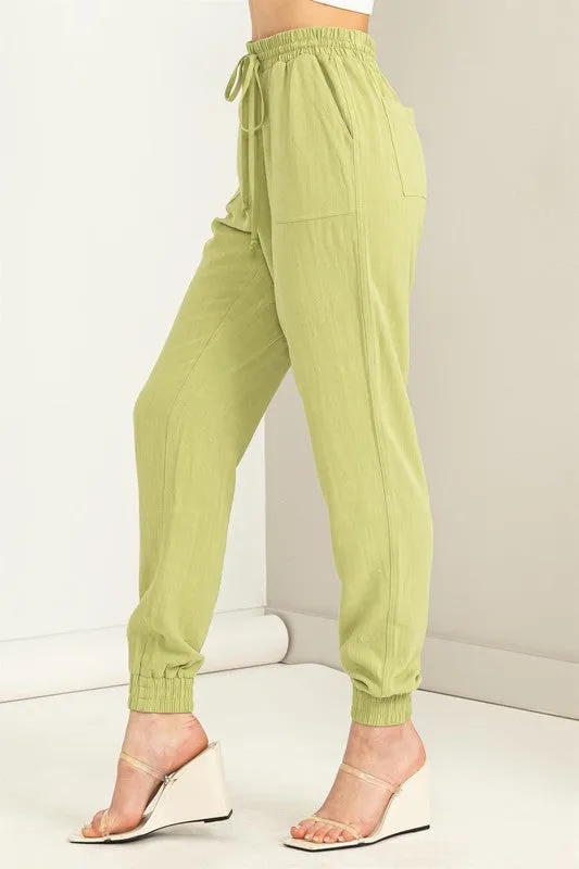 Chic Status Linen Drawstring Jogger