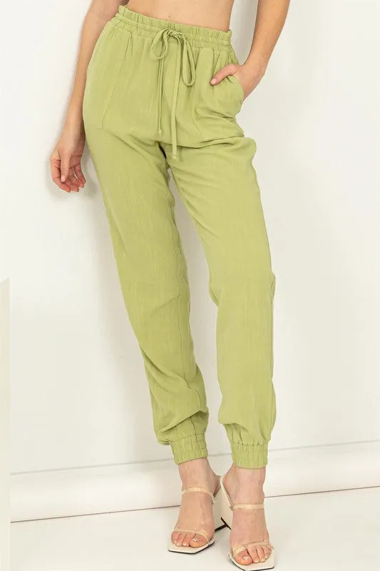 Chic Status Linen Drawstring Jogger