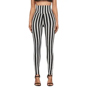 Chic Stripes High Waist Leggings, Cropped Skinny Pants