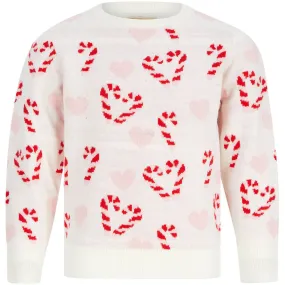 Christmas Love Candy Cane Junior Christmas Jumper - White