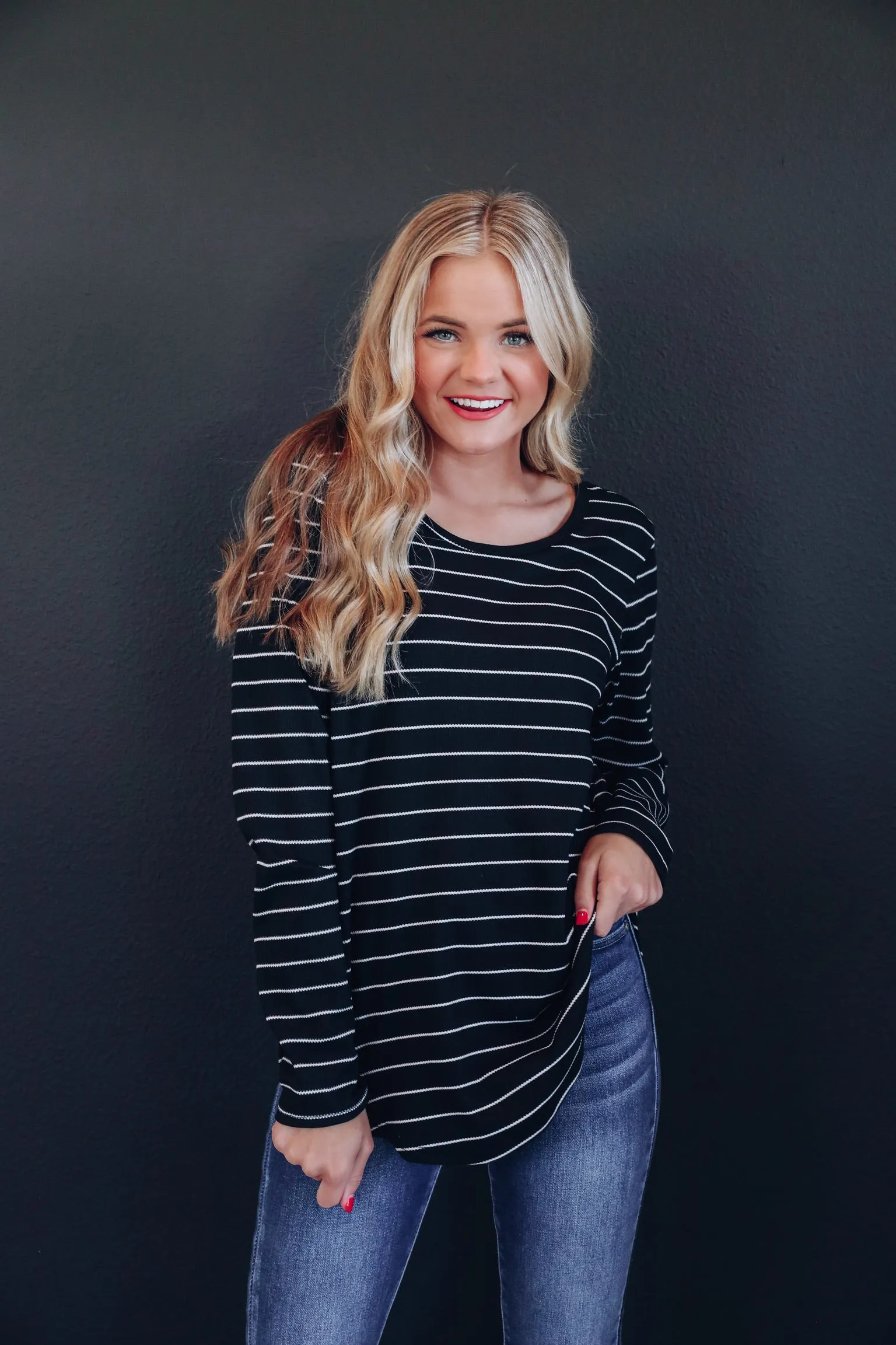 Coco Casual Striped Long Sleeve Top - Black/Ivory