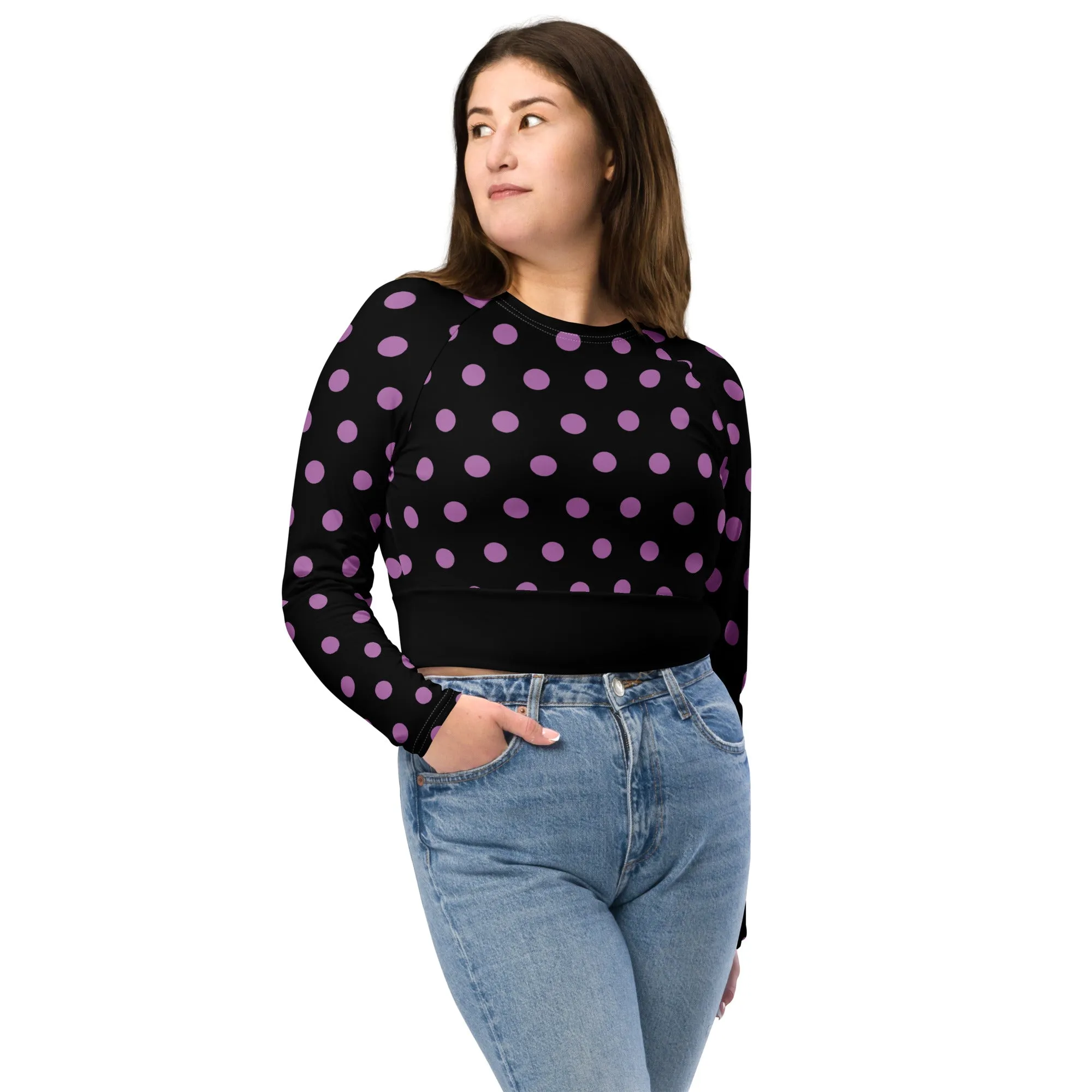 Dots Long Sleeve Black Crop Top