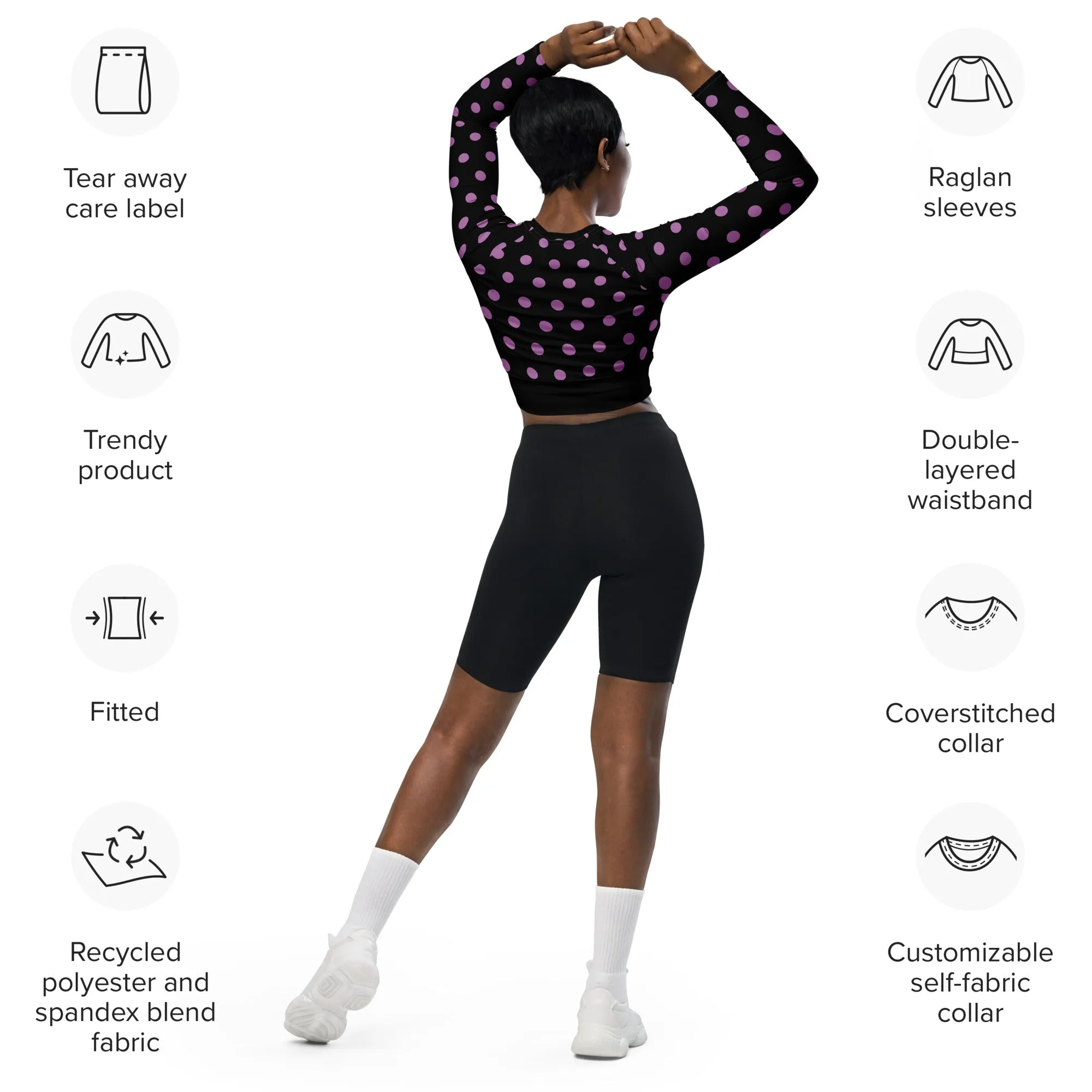 Dots Long Sleeve Black Crop Top