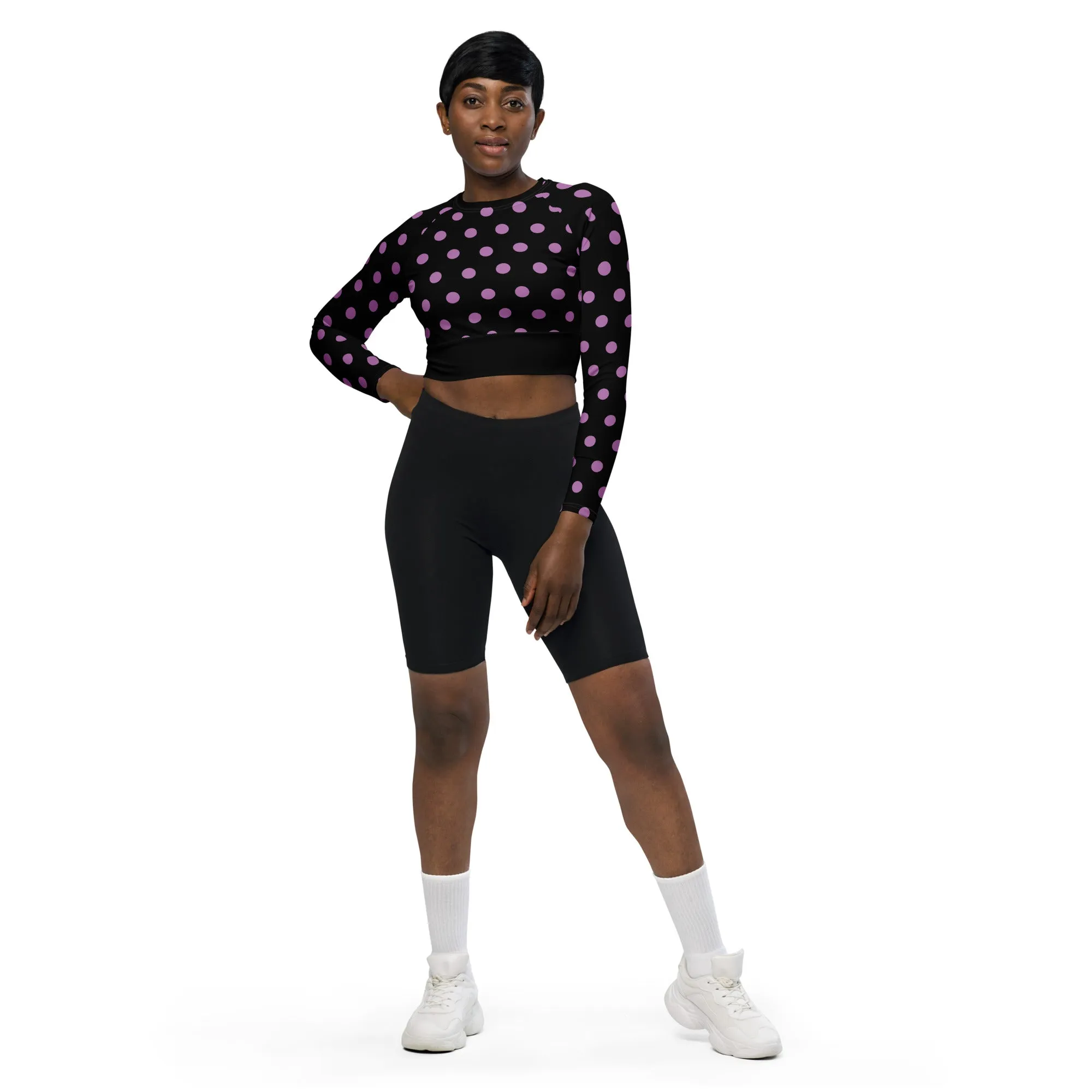 Dots Long Sleeve Black Crop Top