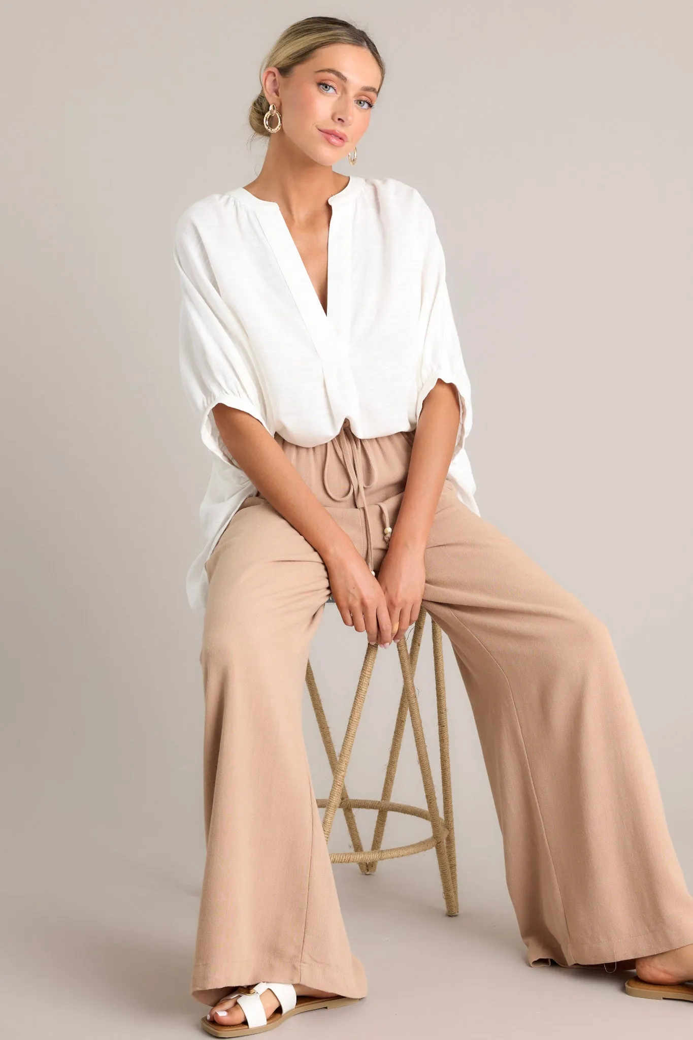 Effortless Elegance Tan Linen Blend Pants