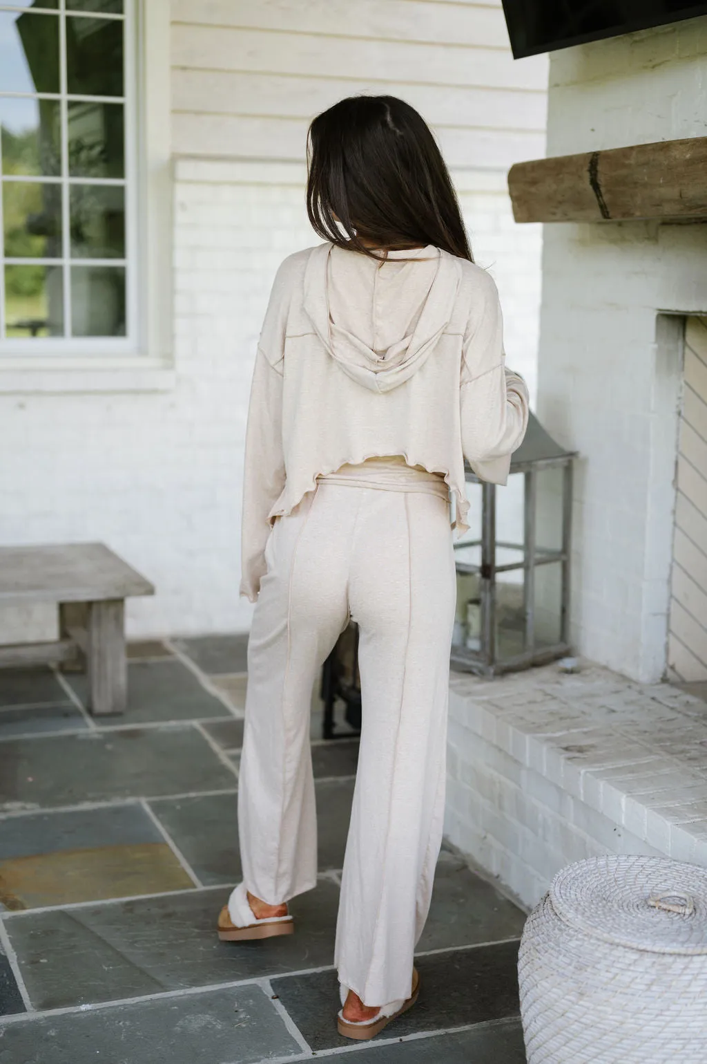 Exposed Seam Flare Pants Set-Taupe