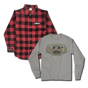 Farm Aid 2023 Record Long Sleeve Shirt & Farm Aid Organic Flannel Cotton Shirt Bundle