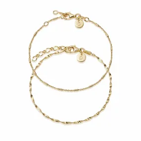 Fine Chain Bracelet Stack 18ct Gold Plate