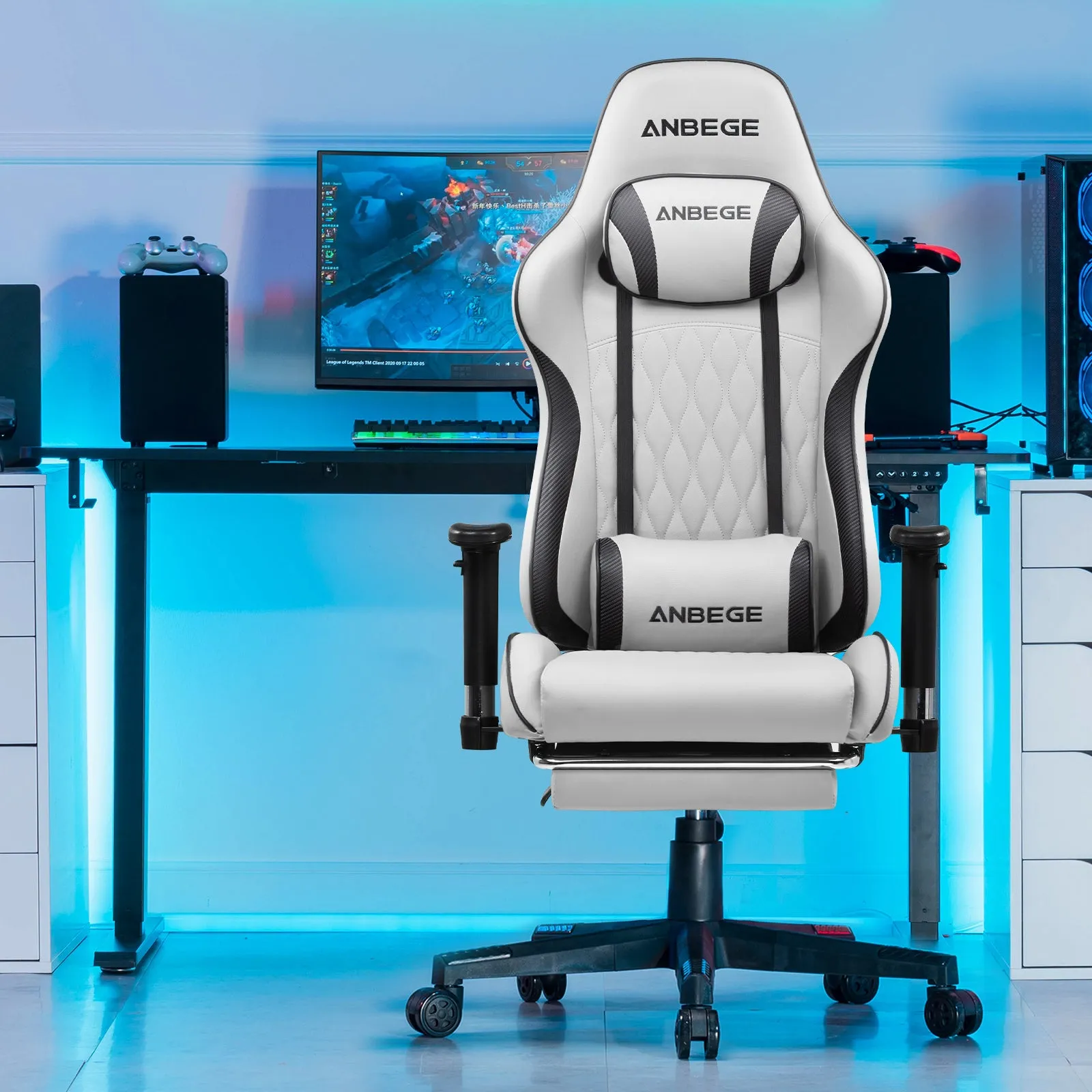 Gaming Chair Ergonomic Computer Office Chair PU Leather Executive Chair with Footrest WMT AB601