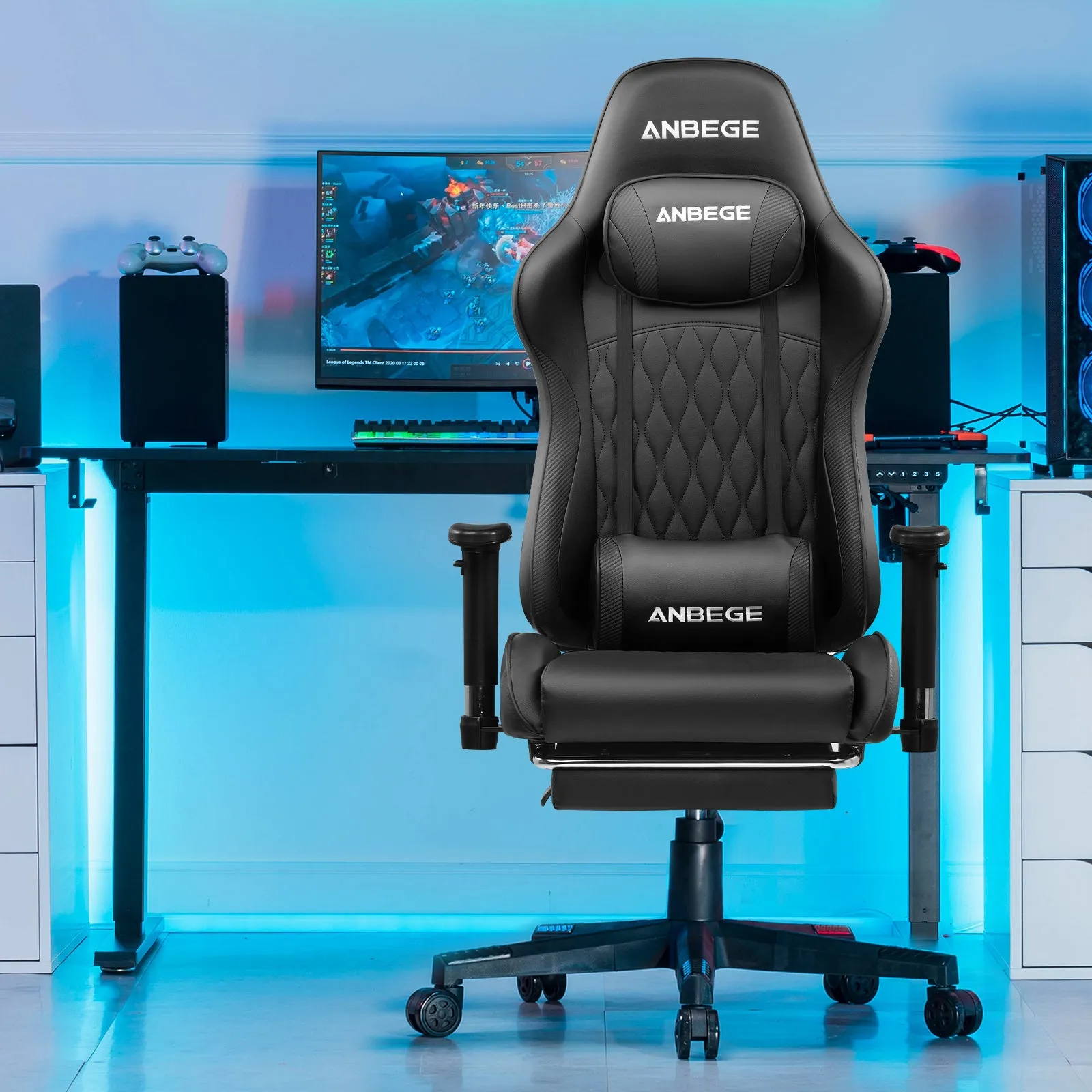 Gaming Chair Ergonomic Computer Office Chair PU Leather Executive Chair with Footrest WMT AB601