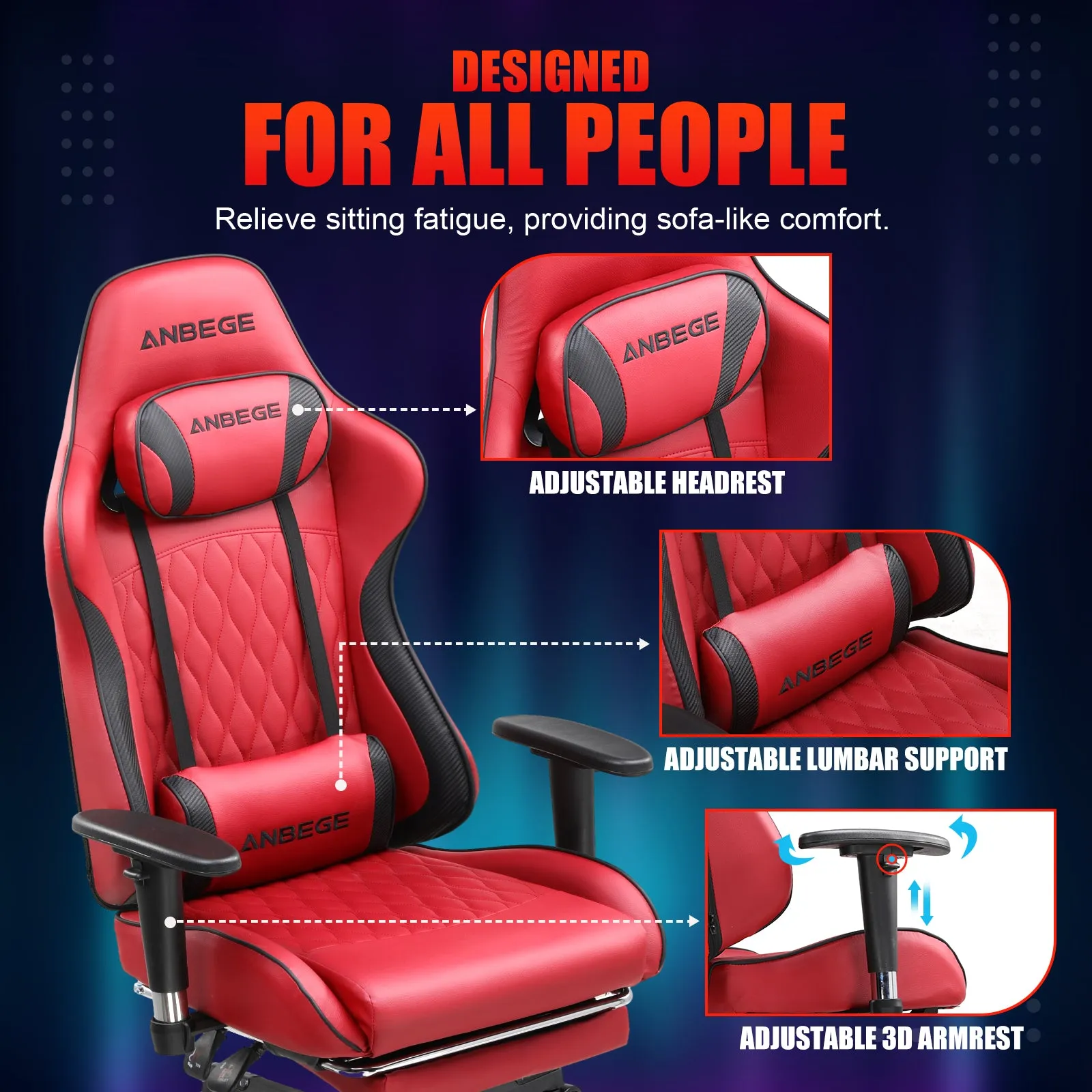 Gaming Chair Ergonomic Computer Office Chair PU Leather Executive Chair with Footrest WMT AB601