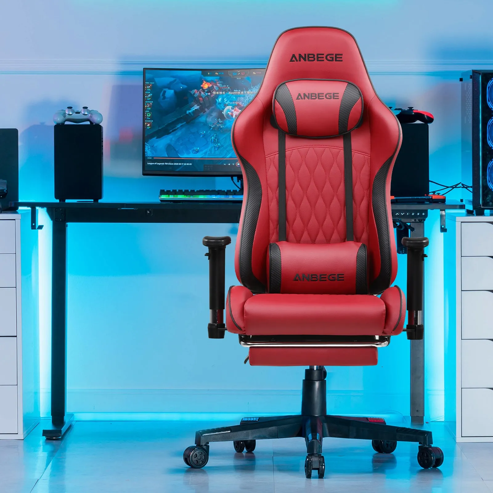 Gaming Chair Ergonomic Computer Office Chair PU Leather Executive Chair with Footrest WMT AB601