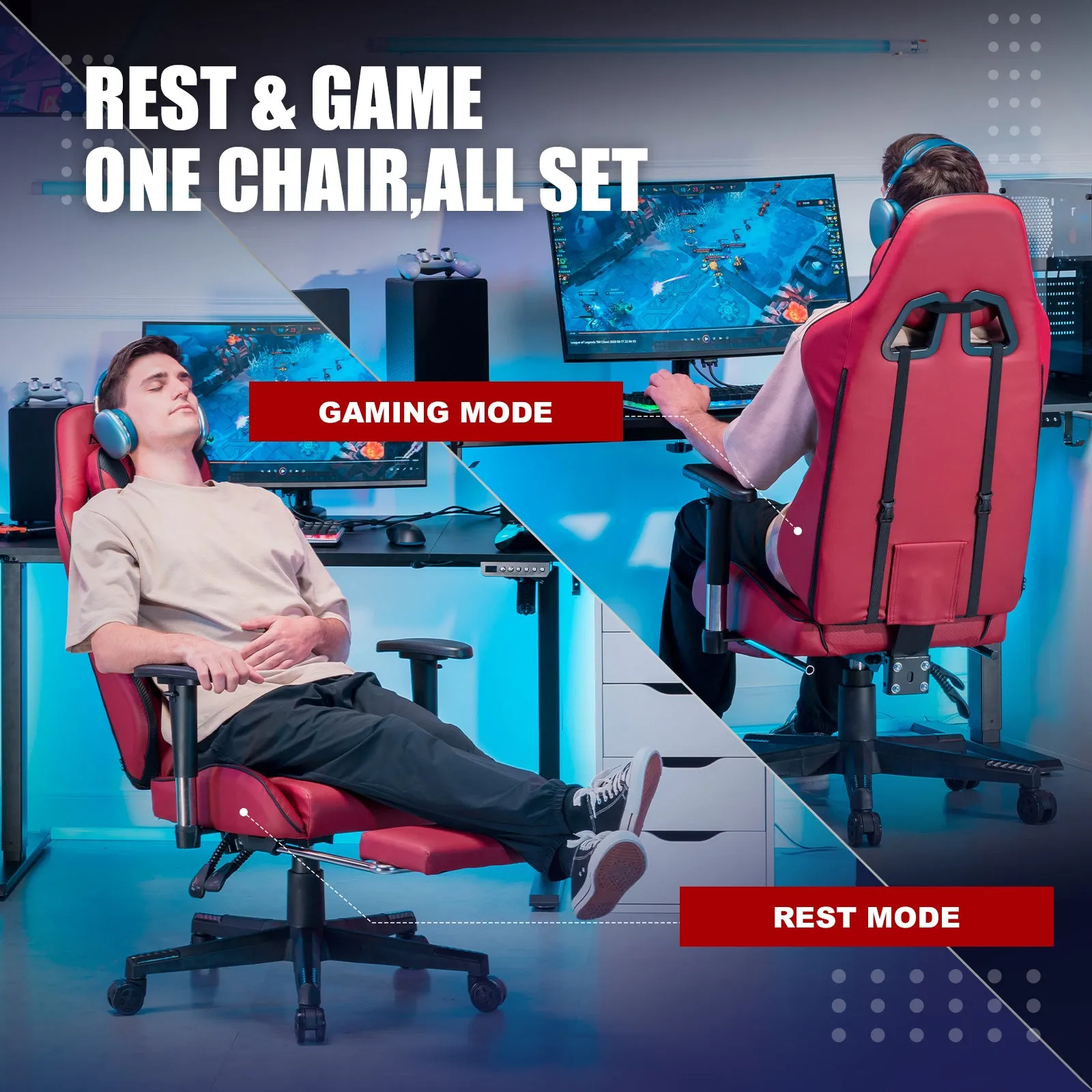 Gaming Chair Ergonomic Computer Office Chair PU Leather Executive Chair with Footrest WMT AB601