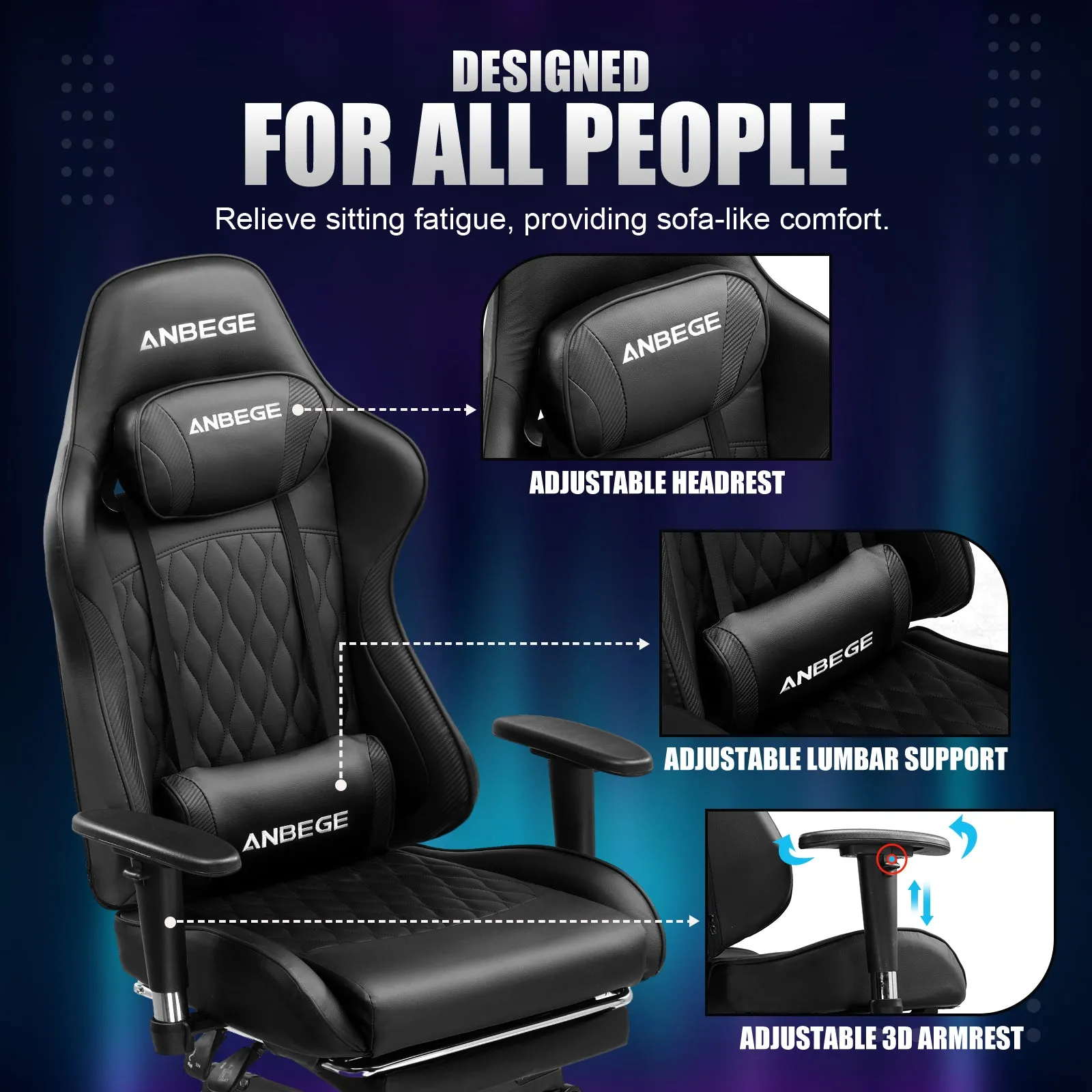 Gaming Chair Ergonomic Computer Office Chair PU Leather Executive Chair with Footrest WMT AB601