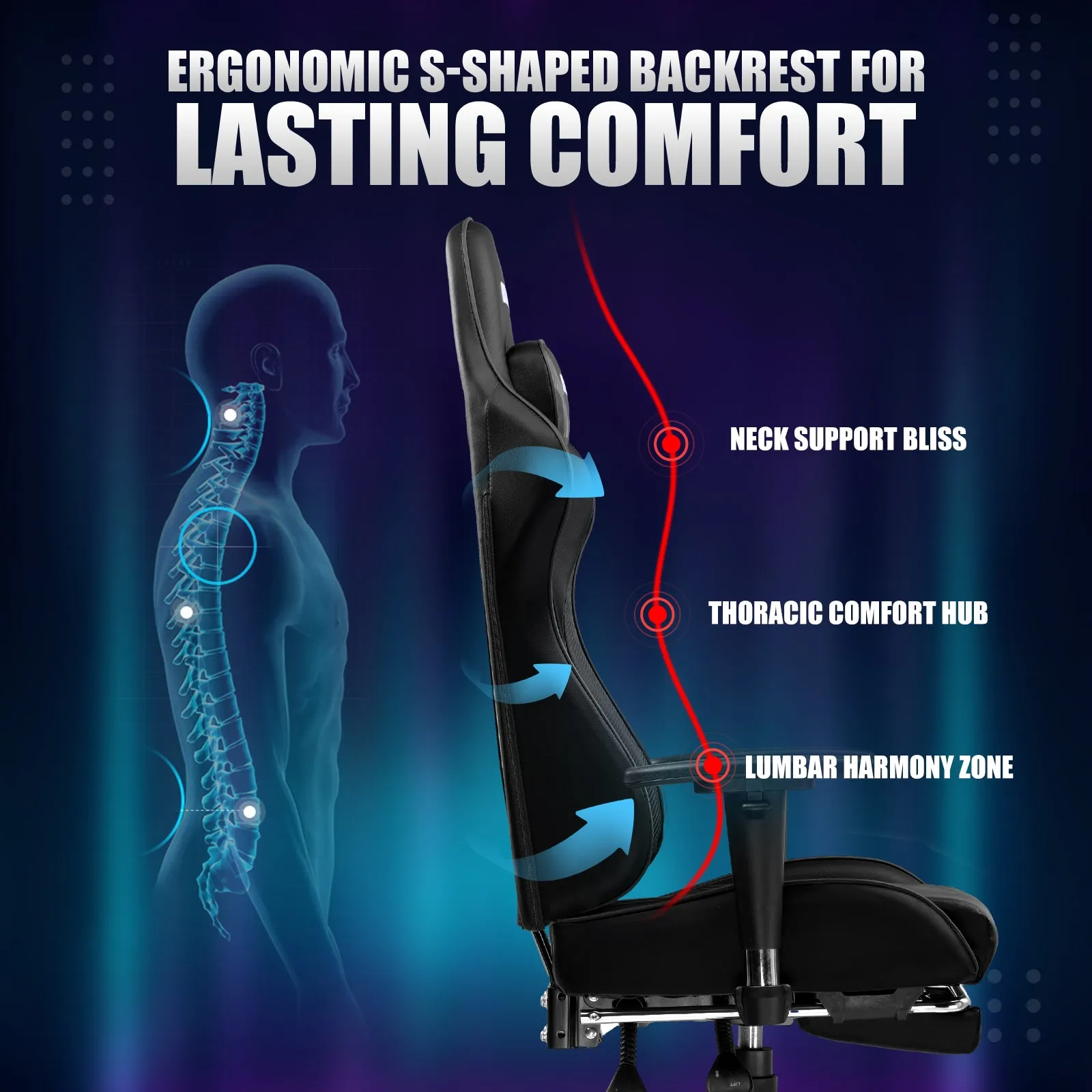 Gaming Chair Ergonomic Computer Office Chair PU Leather Executive Chair with Footrest WMT AB601