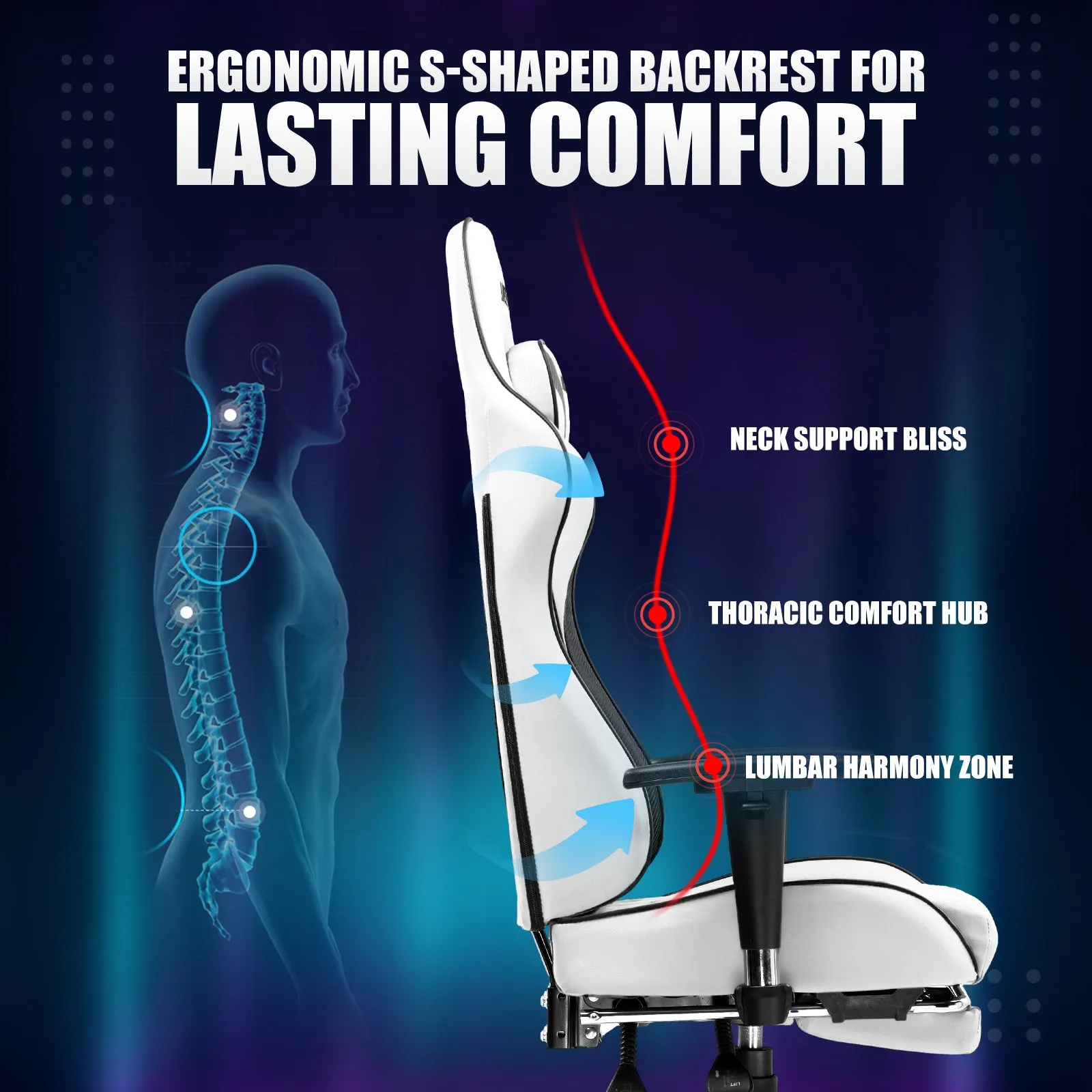 Gaming Chair Ergonomic Computer Office Chair PU Leather Executive Chair with Footrest WMT AB601