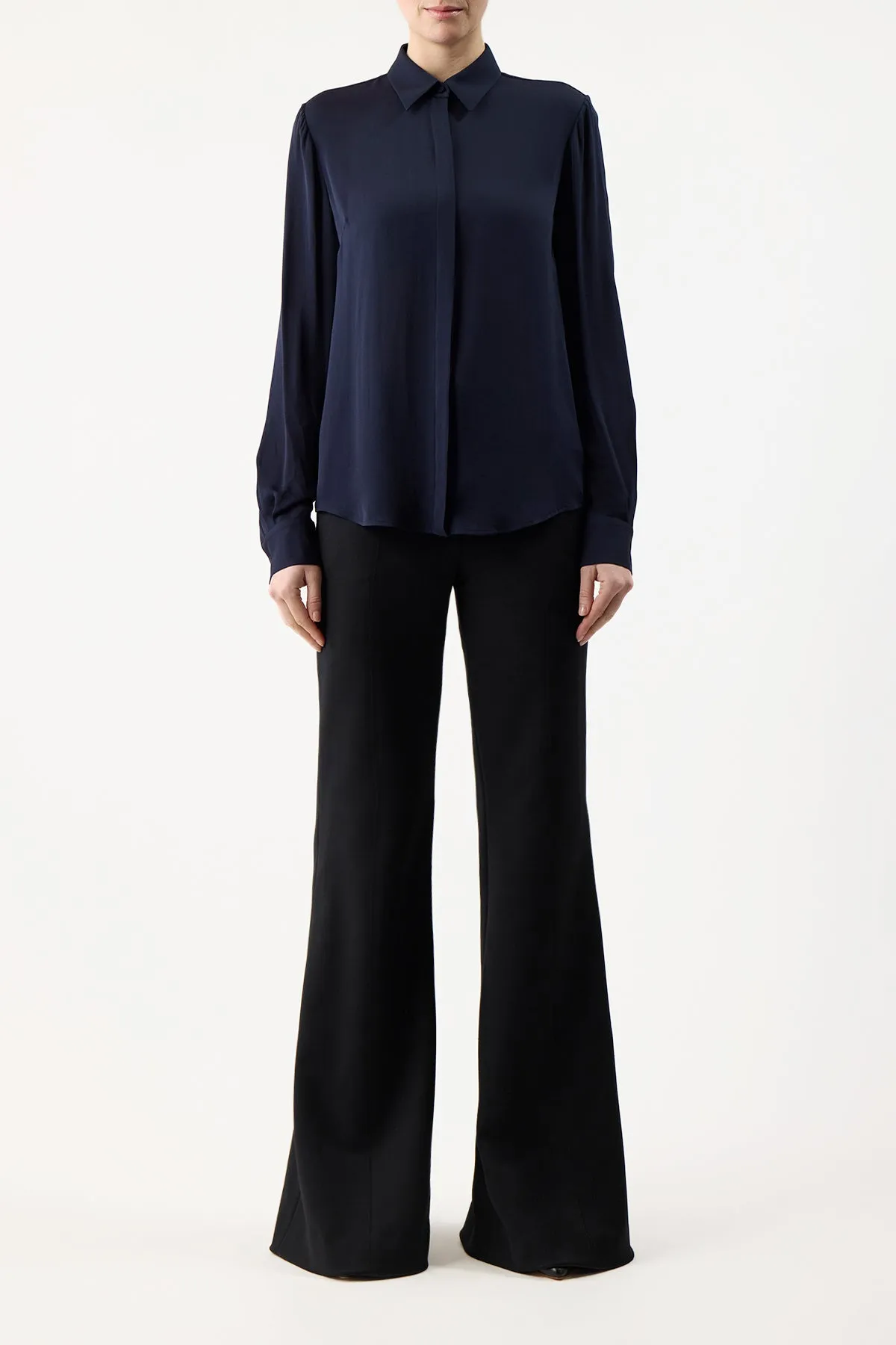 Henri Blouse in Dark Navy Silk Georgette Twill