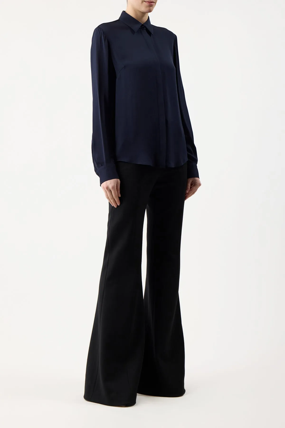 Henri Blouse in Dark Navy Silk Georgette Twill