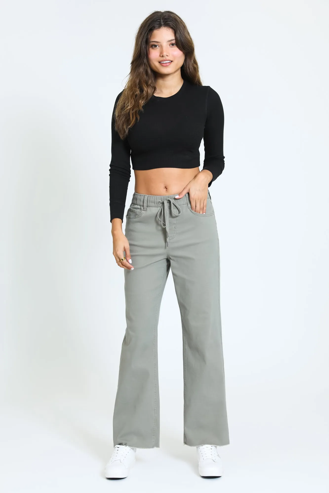 HIGH RISE WIDE LEG PANT - DUSTY SAGE