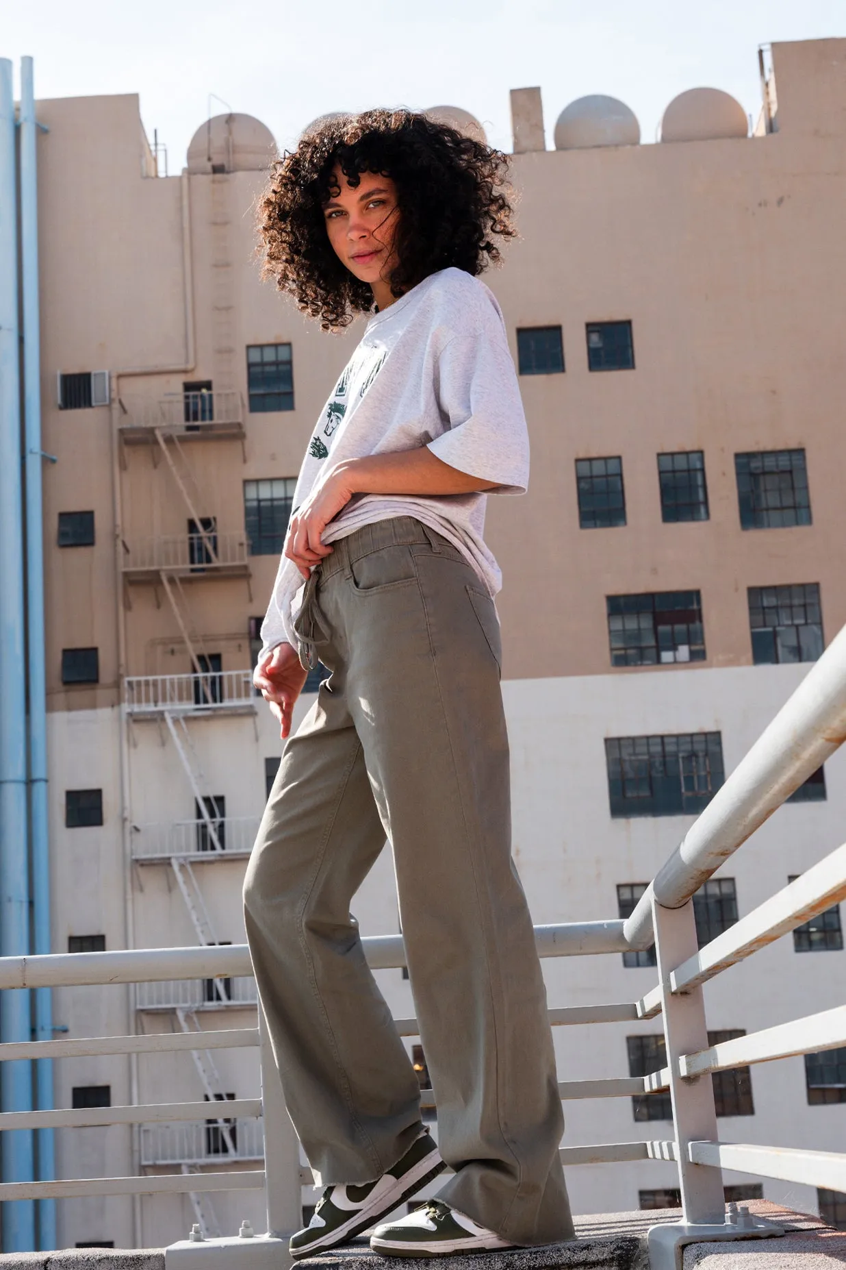 HIGH RISE WIDE LEG PANT - DUSTY SAGE