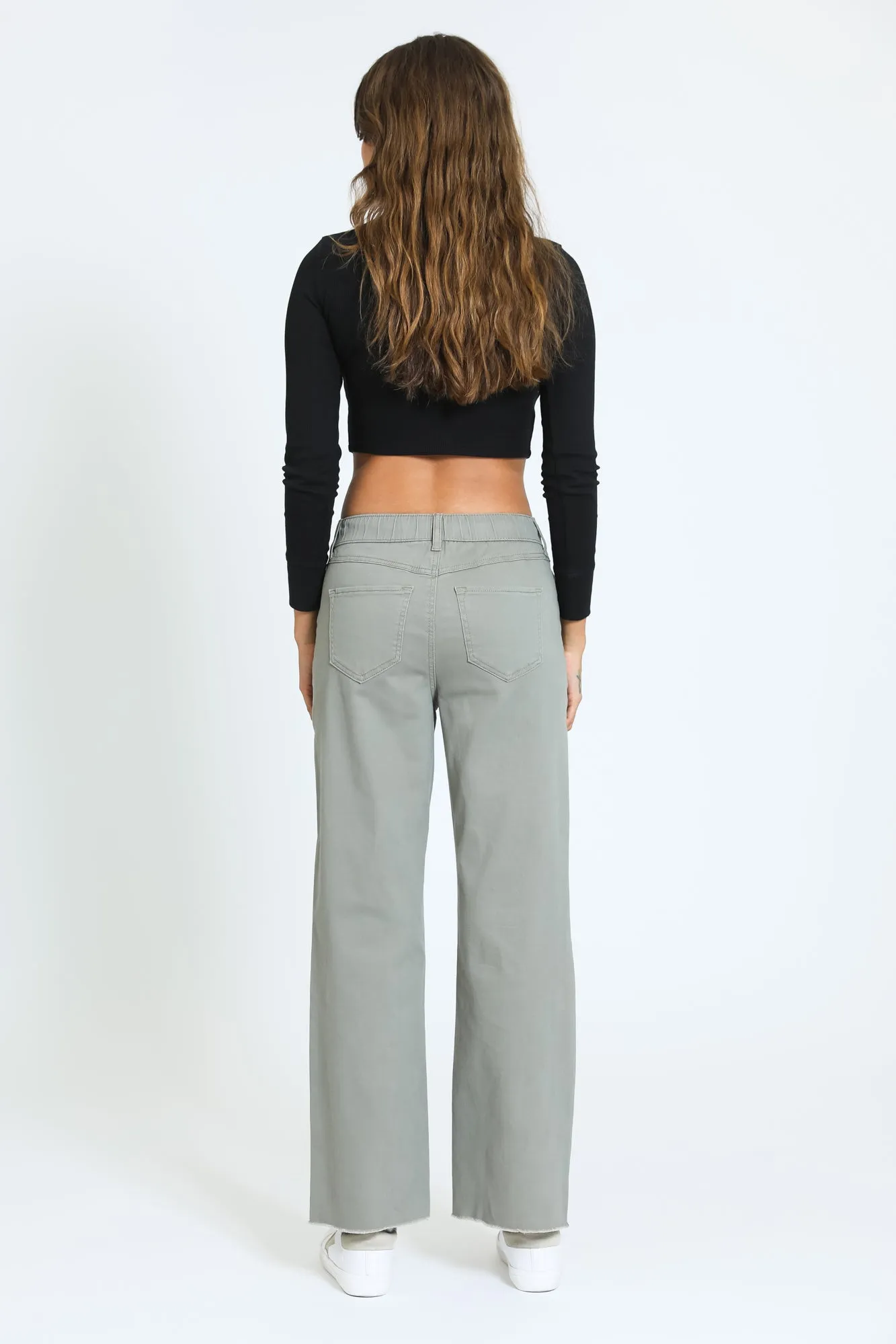 HIGH RISE WIDE LEG PANT - DUSTY SAGE