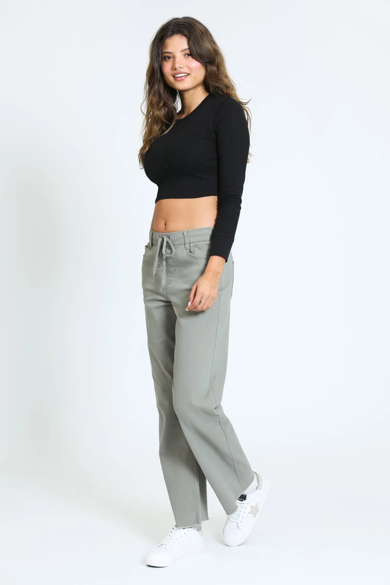 HIGH RISE WIDE LEG PANT - DUSTY SAGE