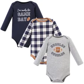 Hudson Baby Cotton Long-Sleeve Bodysuits, Football Huddles 3-Pack