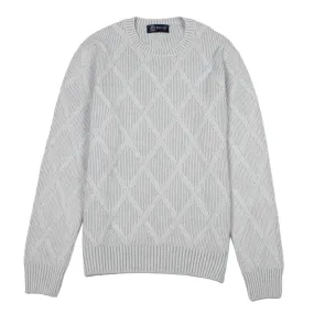 Ice Grey Diamond Knit Wool Blend Crewneck Jumper