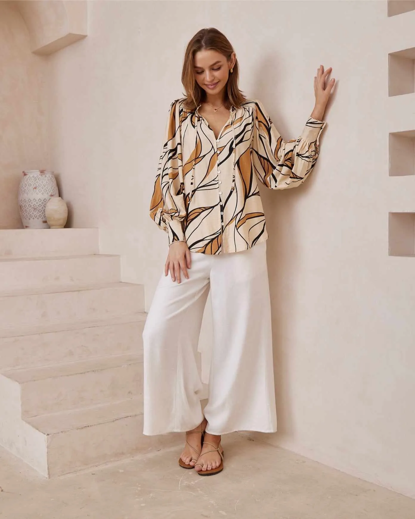 Iris Maxi Kelsie Shirt Blouse with Long Sleeve V Neck - Rhapsody